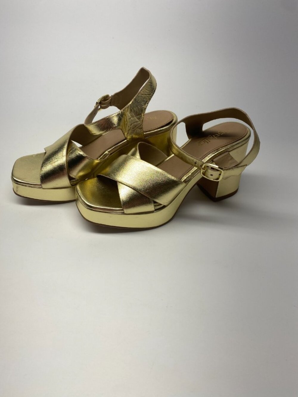 Seychelles Womens Blessings Golden Metallic Platform Heel Sandal Sz 9